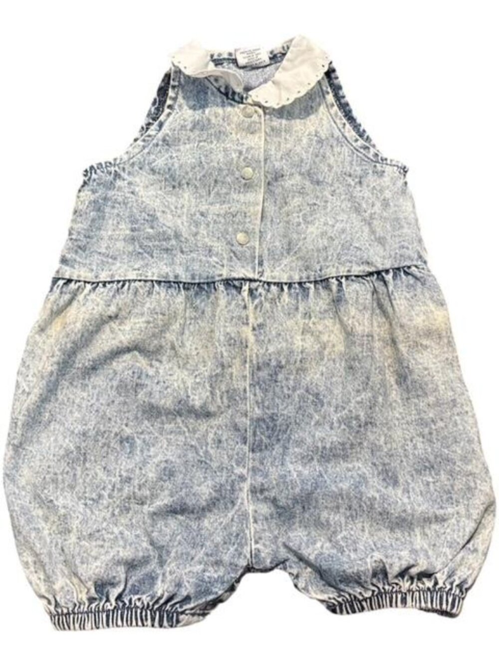 Vintage Jarret Acid Wash Bubble Romper Lace Collar Made in USA 12 Months?